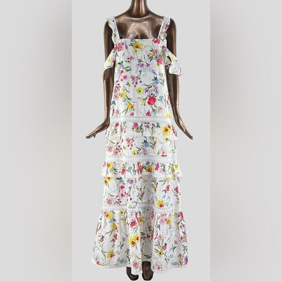 Nicholas eyelet floral print ruffle maxi dress, US4 - Picture 2 of 16